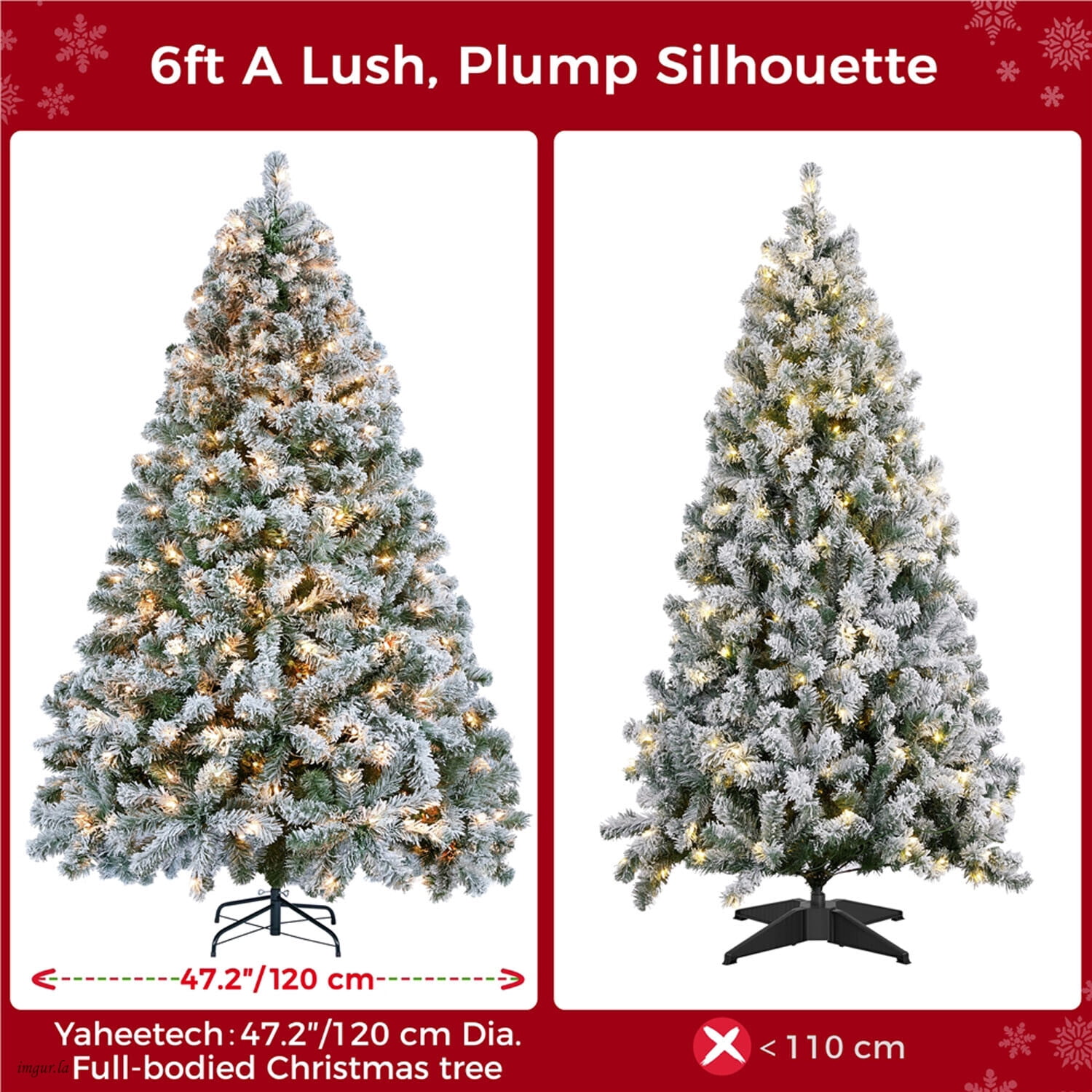 Alden Design 6FT Pre-lit Flocked Artificial Christmas Tree with Warm Lights and Foldable Stand,Green&White