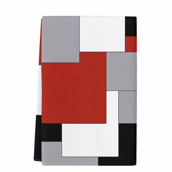 Dish Towels, Black White Red Colored Blocks Absorbent Kitchen Towels 1 PC, Abstract Microfiber Hand Towels Dish Cloths Tea Towels for Home  Bathroom,18X28-Inch,
