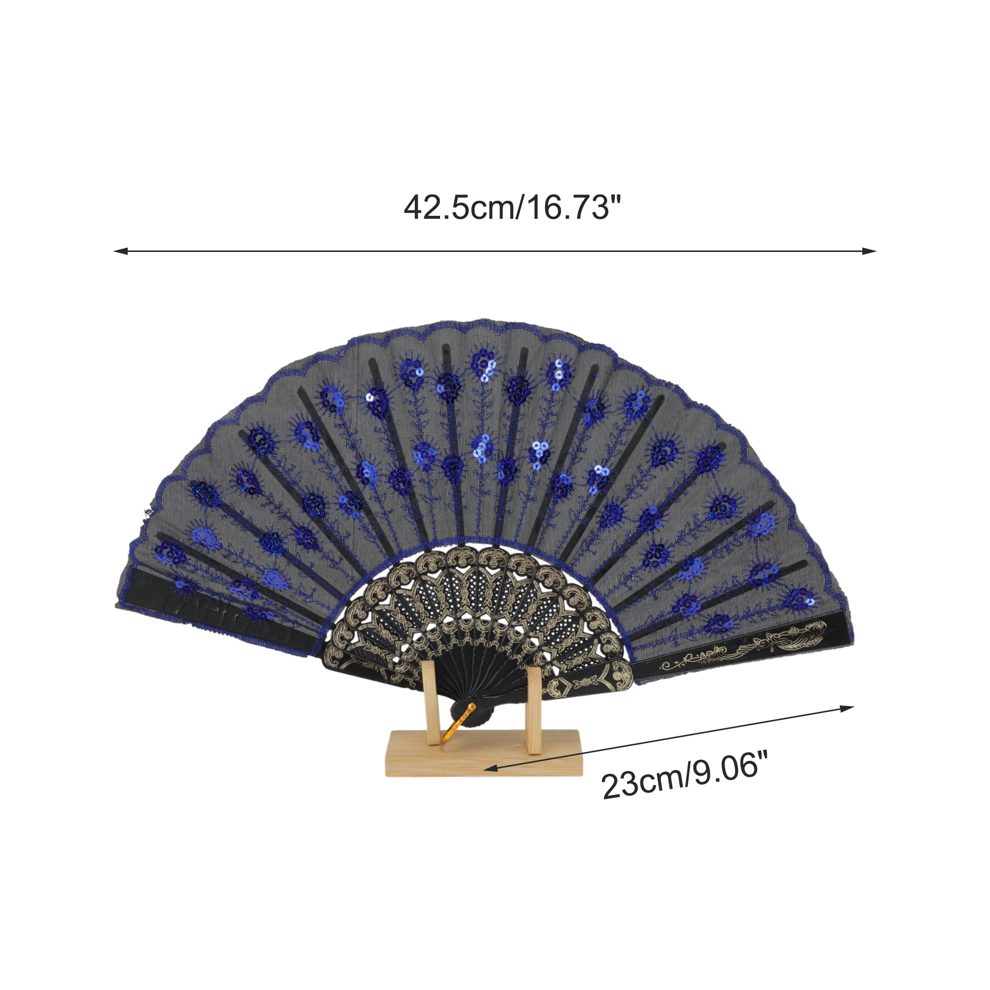 Unique Bargains Beautiful Sequins Folding Fan 1 Pc Dark Blue