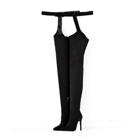 

Thigh High Boots for Women Pointed Toe Belted Over the Knee Boots Pull-on Stiletto Heeled Boot Zipper Slouch Shoes
