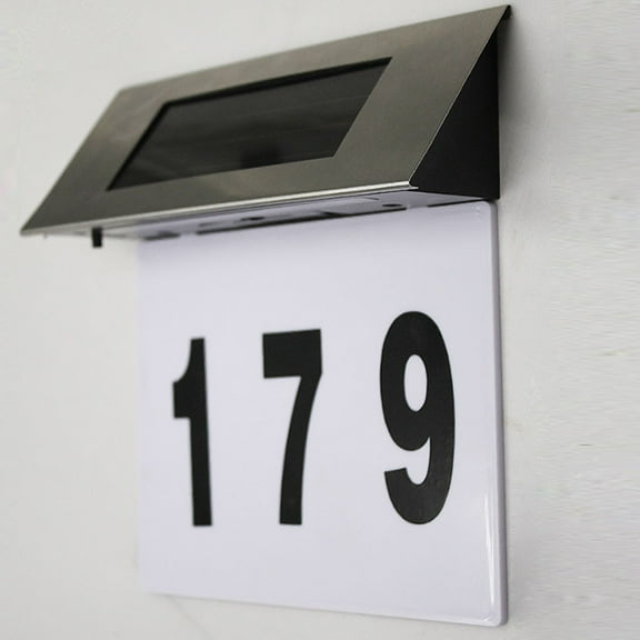 MLINS 4 LED Solar Lighted Address Number Stainless Solar Powered Illumination Wall Lamp House Street Alphanumeric Number Light