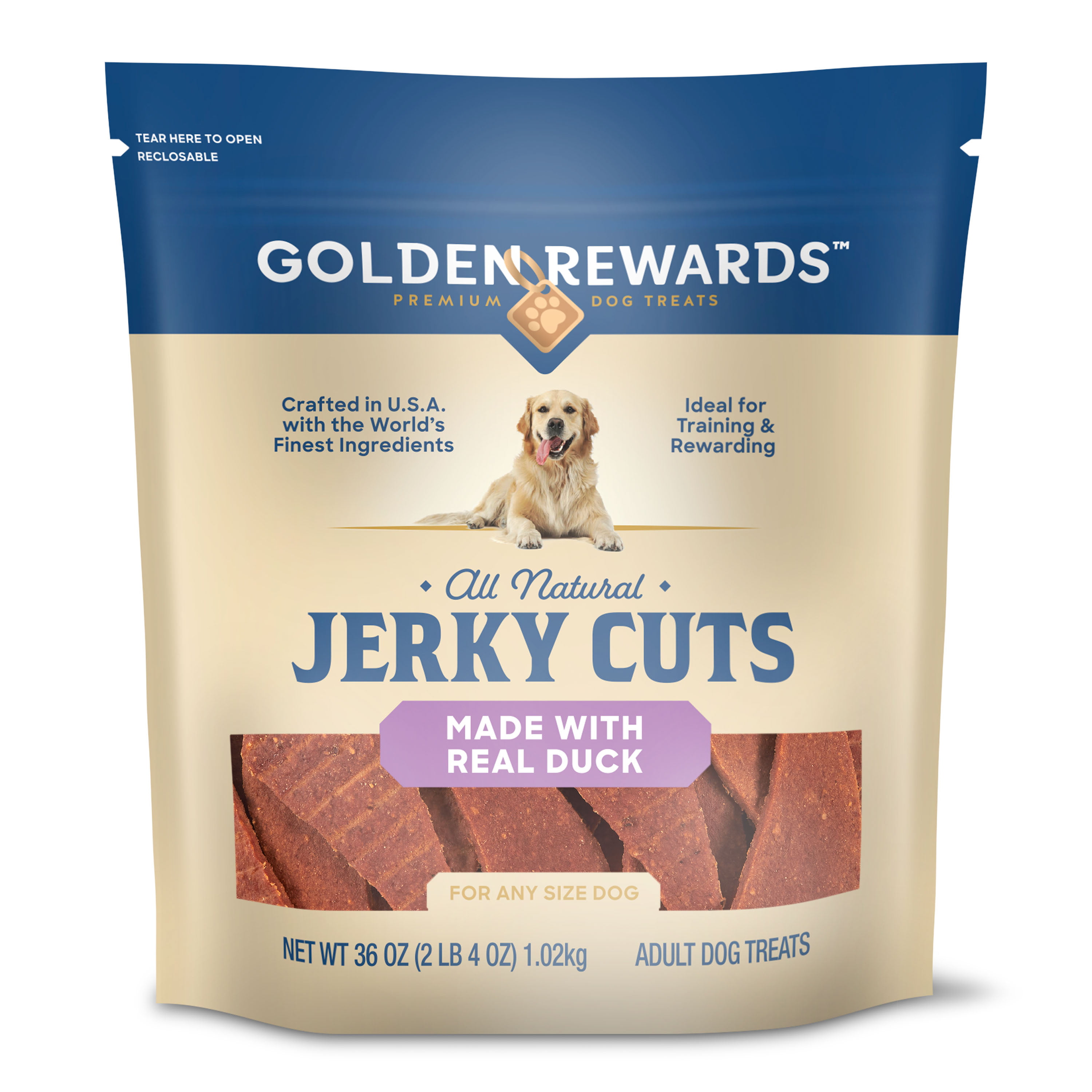 Golden Rewards All Natural Duck Flavor Jerky Cuts for Dogs, 36 oz Bag
