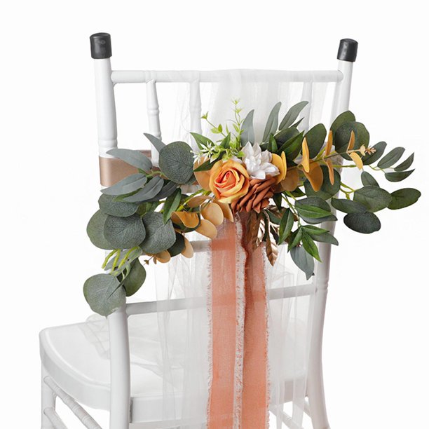Respaldo de silla Flor artificial Arreglo de hojas de olivo para boda Respaldo de silla Rosa artificial artificial para celebración Boda naranja Baoblaze boda