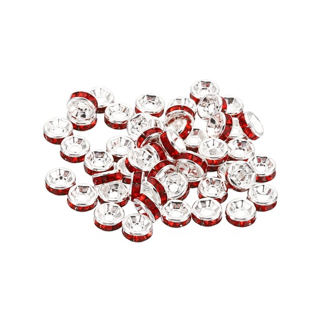 Unique Bargains Perles Intercalaires 6mm, 100 Pcs Perles Intercalaires en Strass Rondes en Vrac pour Fabrication de Bijoux, Rouge