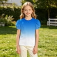 thumbnail image 4 of Teylalorva Girls Graphic T-Shirt, Puff Short Sleeve Crewneck Casual Cute Summer Kids Trendy Tee Light Blue Size 12, 4 of 8