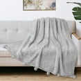 thumbnail image 5 of PAVILIA Light Gray  Sherpa Twin Throw Blanket with Soft Pom Pom Fringe, Plush Cozy Warm Sherpa Blankets for Couch Bed Sofa, Fuzzy Fleece Throw with Pompom, Lightweight Fluffy, Light Grey, 60x80 in, 5 of 8