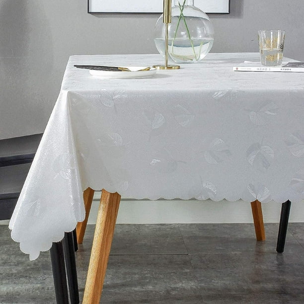 Round Tablecloth Pvc Plastic Oilcloth Vinyl Peva Wipeable Spillproof Waterproof Tablecloths For Picnic Banquet Holiday Rectangle Ivory White Leaf 54 Inch Com Round Tablecloth Pvc Plastic Oilcloth, Round Plastic Picnic Tablecloths