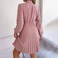 thumbnail image 4 of Womens Business Casual Bow Tie Dress Solid Color Long Sleeves Pleated Flowy Midi Dresses, 4 of 6