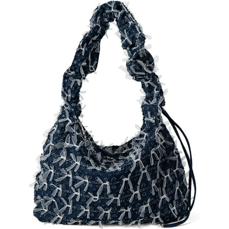 ShengRui Denim Shoulder Bag  Trendy Jean Purses for Women Denim Shoulder Bag Cloud Crossbody Handbags
