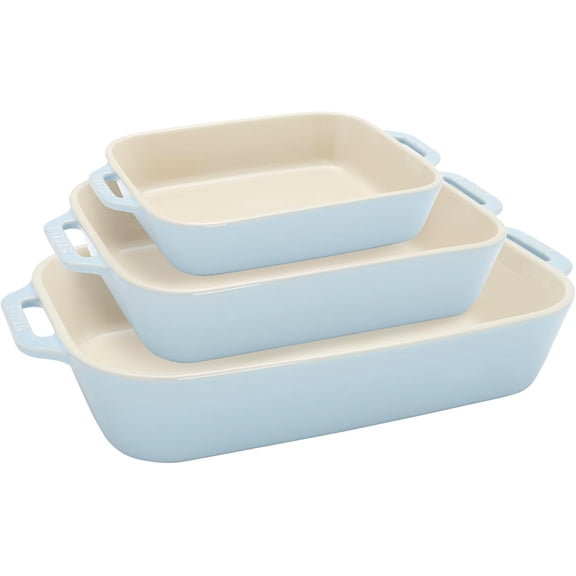 Staub Ceramic 3-pc Rectangular Baking Dish Set - Macaron Pastel Blue