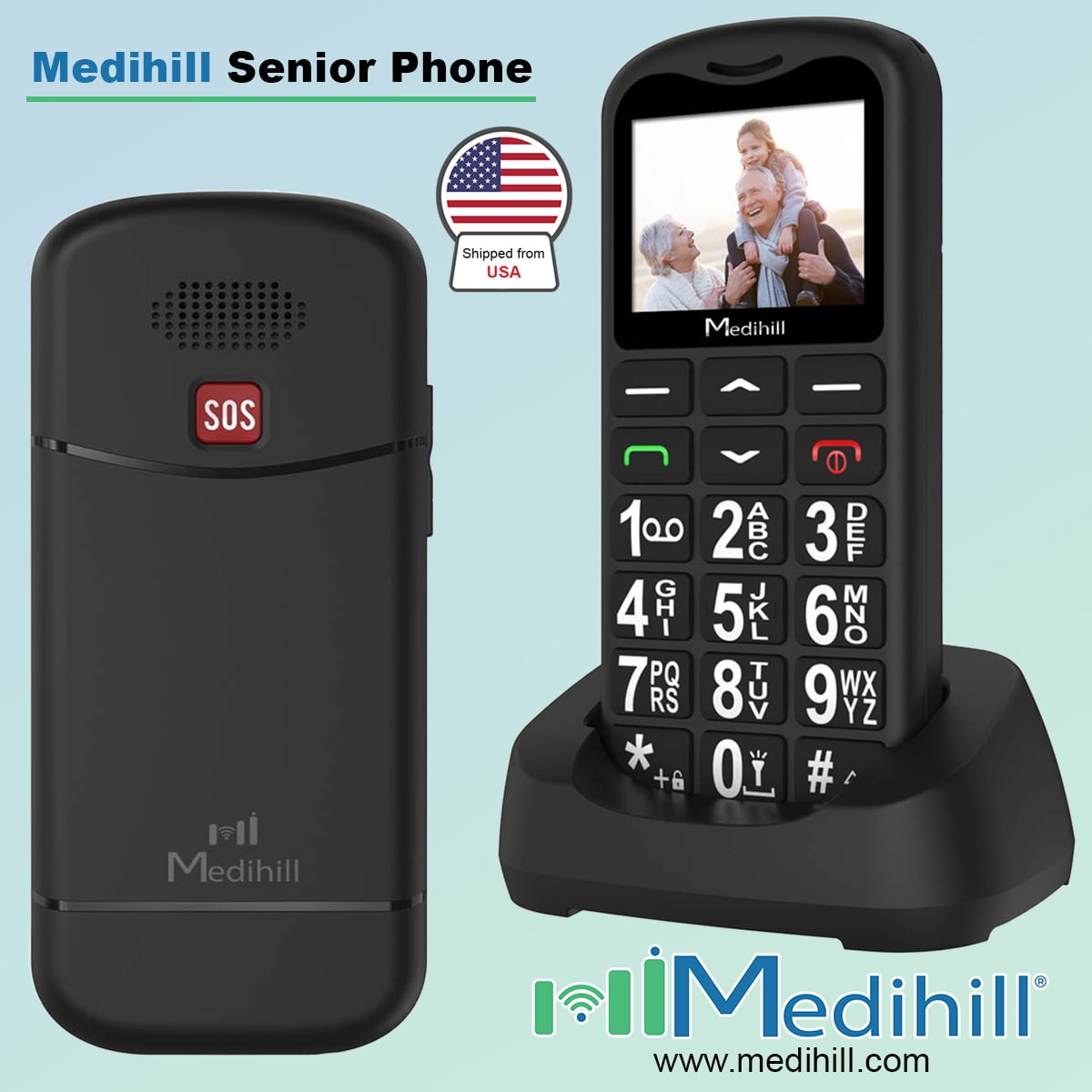 Big Button Mobile Phone SOS for Elderly Senior Cell Phone (Blue) - Medihill
