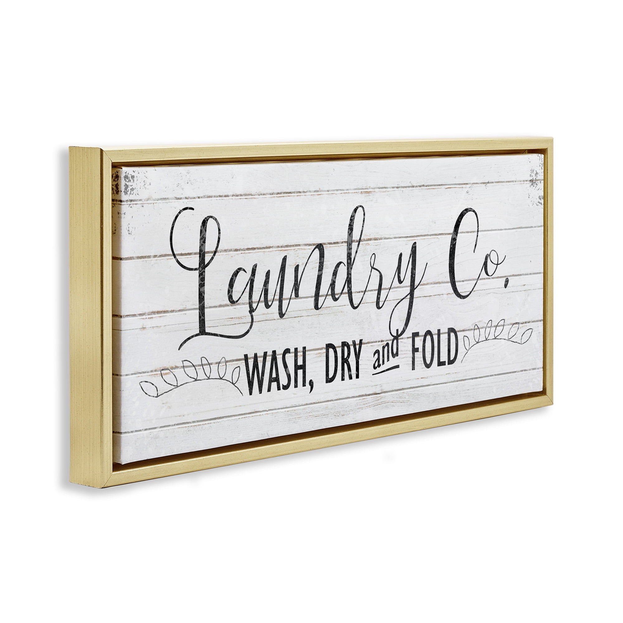 Stupell Industries Laundry Wash Dry & Fold Typography Painting Gold Floater Framed Canvas Art Print Wall Art, 25 x 11