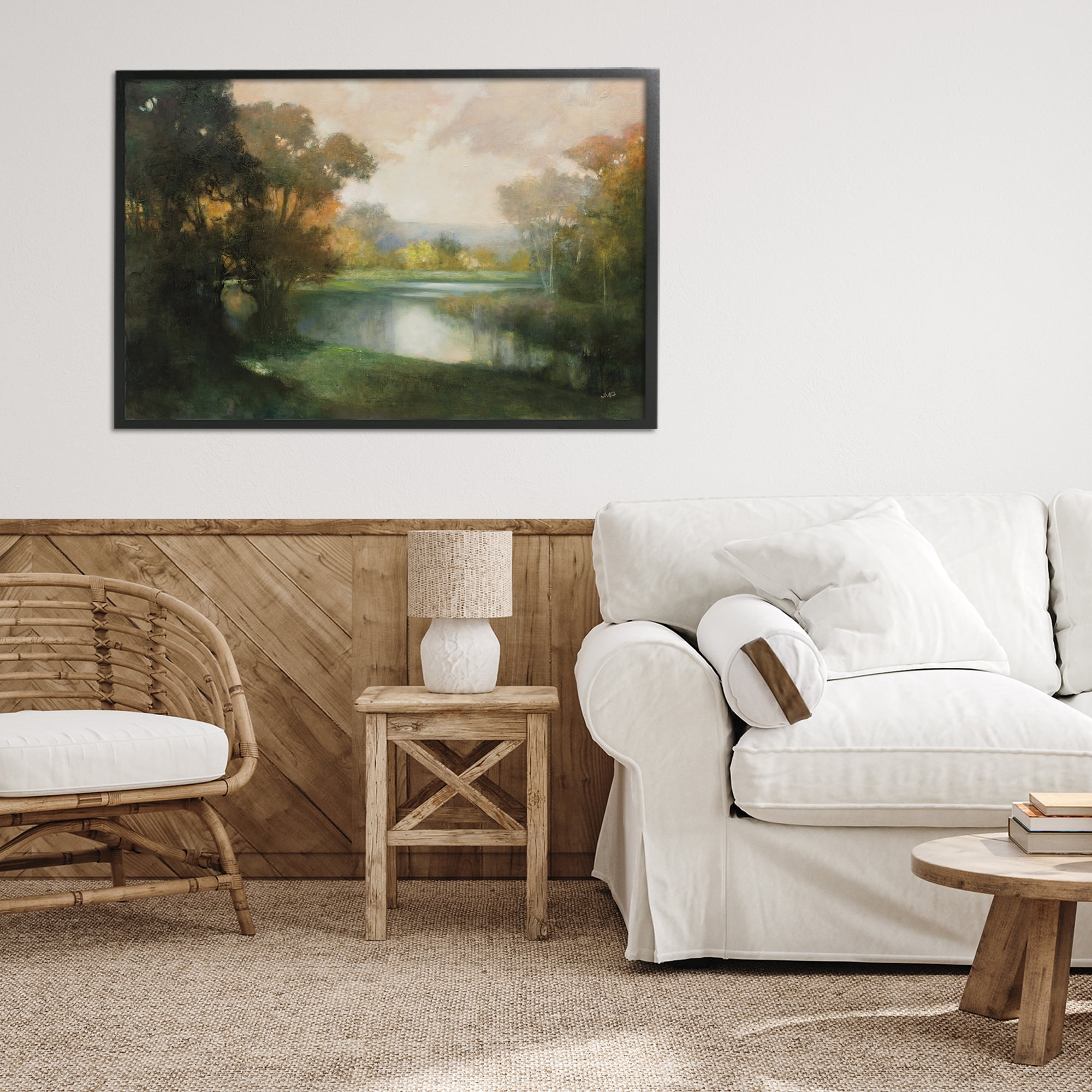 Stupell Industries Lakeside Morning in Autumn Light Black Framed Giclee Art, design by Julia Purinton