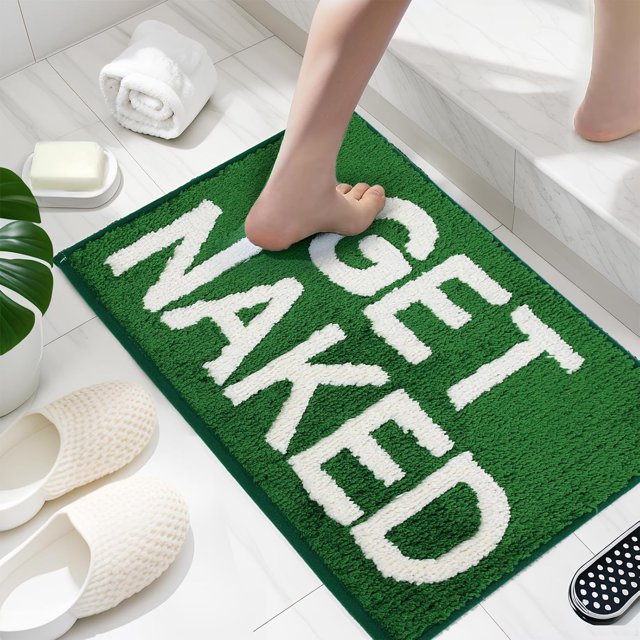 BOVEU Get Naked Rug Bathroom Rugs - 17" x 24" Absorbent Green Rugs for Bathroom, Machine Washable Non Slip Bath Mats for Bath Room Floor Shower Tub, Dark Green