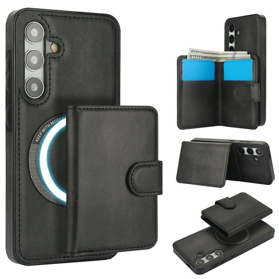 Decase for Samsung Galaxy A15 Flip PU Leather Back Cover with 2-in-1 Detachable Magnetic Wallet with 5 Card Slots Compatible Mag-Safe and RFlD Blocking Kickstand and Wireless Charging,Black