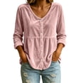 thumbnail image 5 of Long Sleeve Tops for Women Baeitkot V Neck Button Down Velvet Babydoll Shirt Loose Fit Tunic for Casual Fall Wardrobe Pink L, 5 of 8