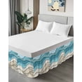 thumbnail image 4 of Aqua Beige Ombre Wrap Around Bed Skirts for King Bed 18" Drop,Bed Skirt with Adjustable Elastic Belt Dust Ruffle Bed Valance for Bedroom Hotel Modern Abstract Moire Art Geometric Bed Frame Cover, 4 of 7
