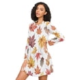 thumbnail image 3 of FORMRS Womens Long Sleeve Nightgowns Crew Neck Sleep Shirt Soft Pajamas Sizes S-3XL, Gray Autumn Leaves, 3 of 8