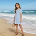 thumbnail image 2 of CCRFTGI Linen Short Sleeve Summer Dress for Child Girls Size 10-12 Casual 2026 A Line Skater Dress Loose Fit Holiday Girls Clothes Fashion Dresses Sky Blue 5-6 Years, 2 of 9