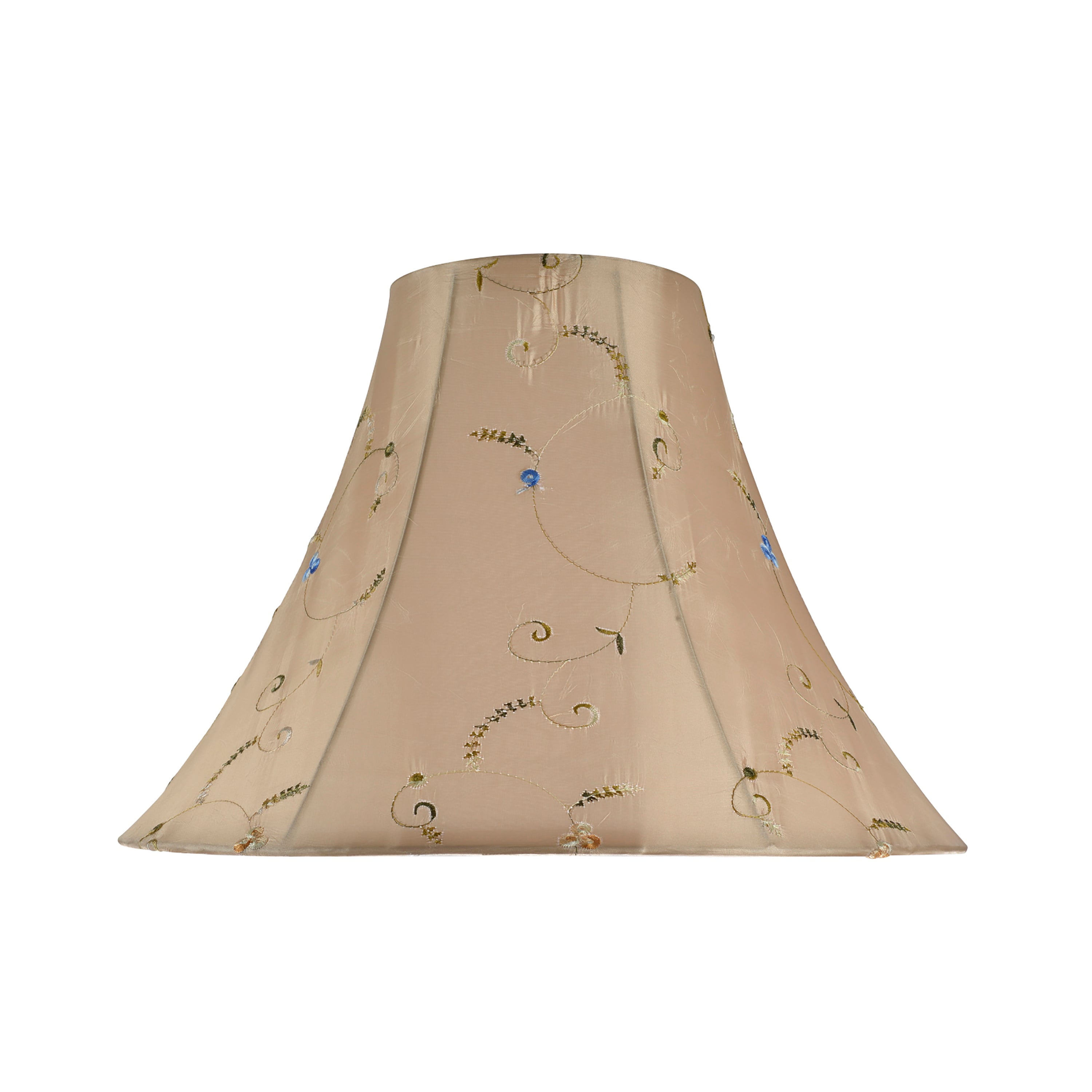 Gold Faux Silk Bell Lamp Shade with Floral Embroidery, 16"