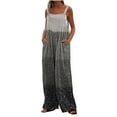 thumbnail image 2 of Fashion Jumpsuits for Women Dressy Plus Size Printed Jumpsuit Casual Button Pocket Sleeveless Wide Leg Trousers, 2 of 7