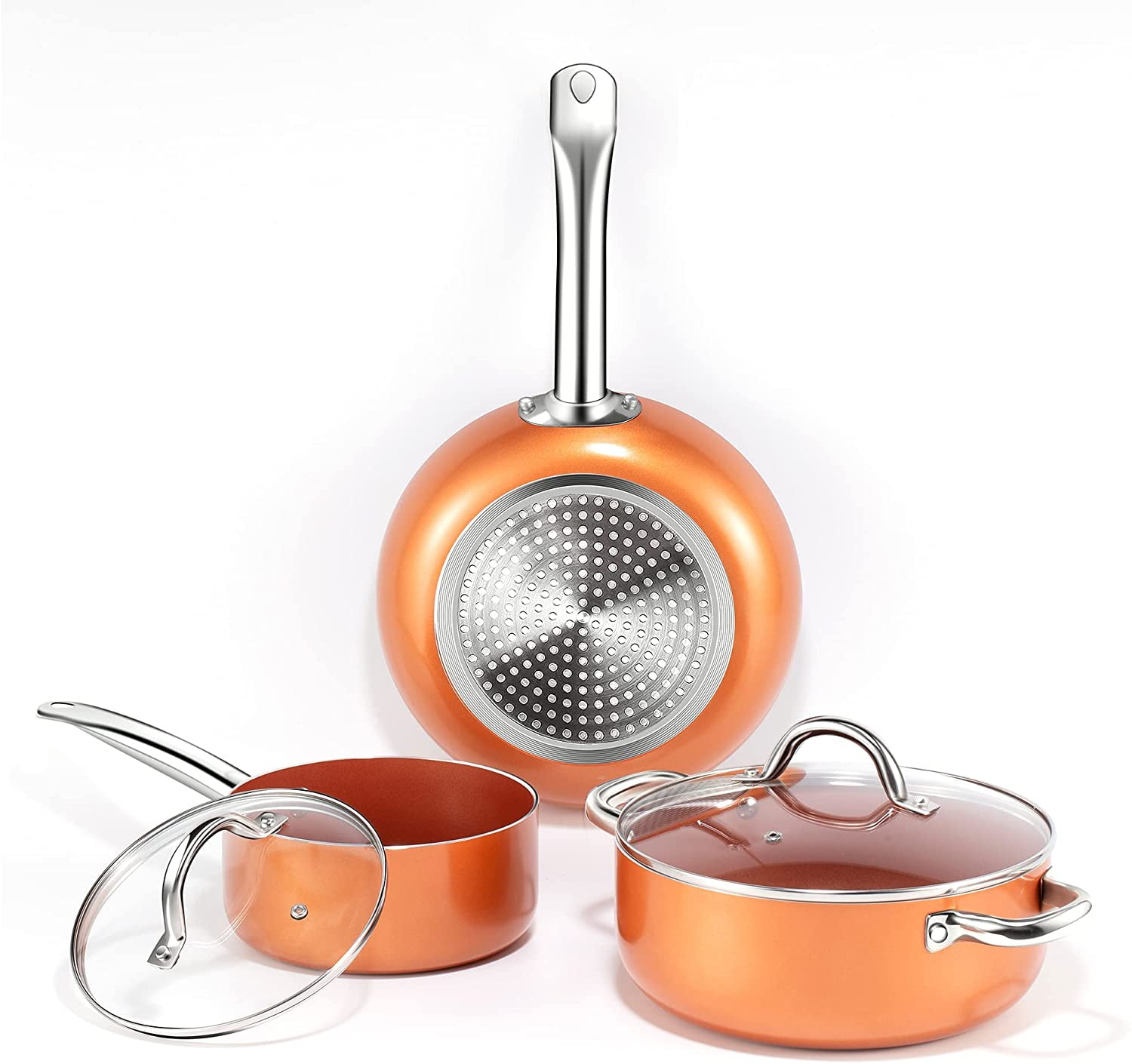Sauce Pan CUSINAID 10-Piece Aluminum Cookware Sets Pots and Pans Set Nonstick Cookware Set Copper Stock Pot with Glass Lids for Stovetops/Induction Cooktops Fry Pan Dishwasher/Oven Safe 