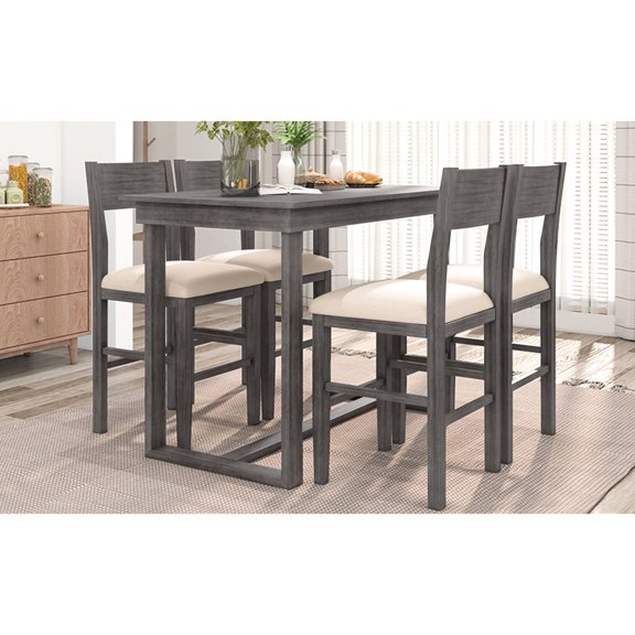 Counter Height Dining Furniture With 4 Chairs, Gray For Narrow Rooms Seat Cushions And Table