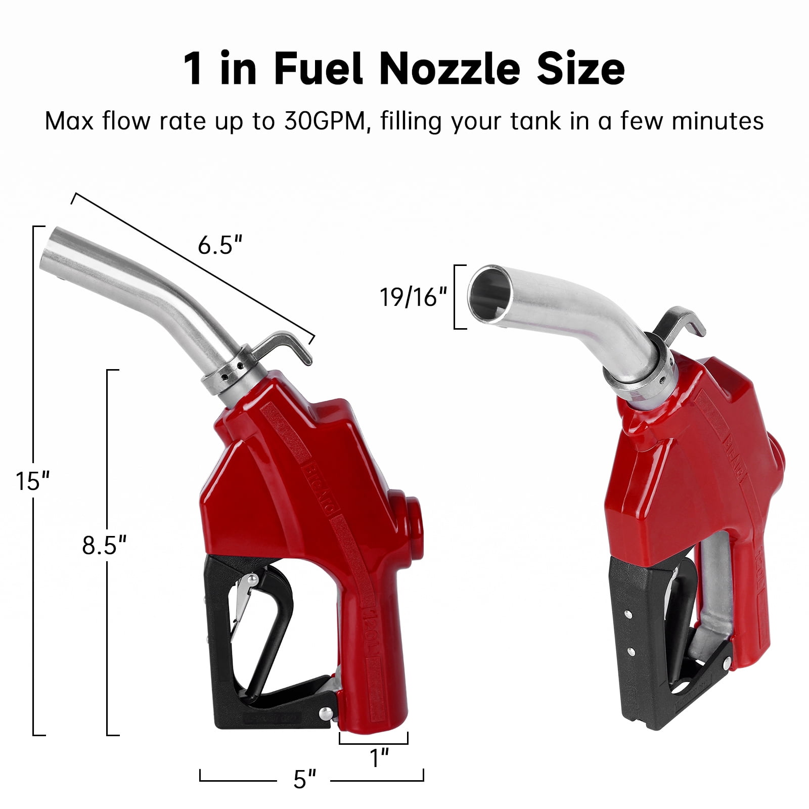 1" Inch NPT Automatic Fuel Nozzle Auto Shut-Off Red Fueling Nozzle with Swivel Joint 19/16 Inches (OD=30mm) Gas Pump Nozzle Three Notch Hold Open Clip Used For Diesel, Petrol , Red