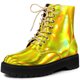 thumbnail image 1 of La plataforma del dedo del pie redondo de las mujeres ata para arriba los botines coloridos del combate Oro 36, 1 of 5