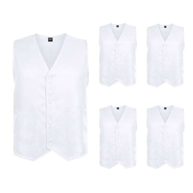 TOPTIE 5 Pack Unisex Work Vest Button Up Vest Volunteer Activity Supermarket Uniform-White-2XL