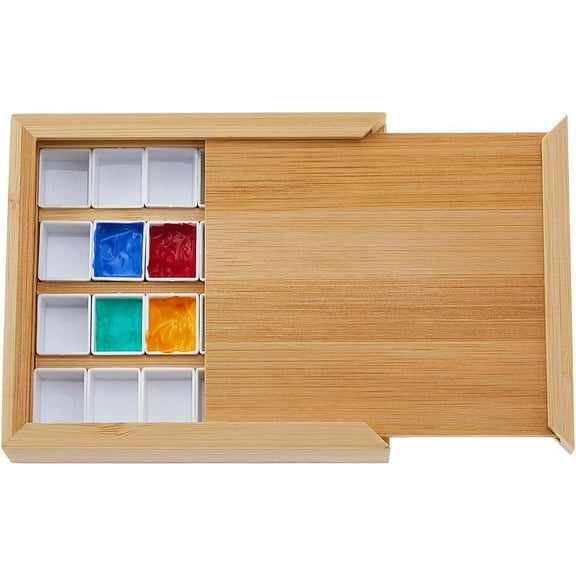 24 Grids Wooden Watercolor Paint Box Empty Watercolor Paint Palette Wooden Watercolor Paint Palette Portable Sketchbook Palette Travel Paint Case for Painting Artists Students