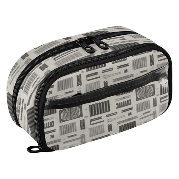 Large Pencil Pen Case Capacity PVC Pencil Pouch Makeup Bag for Women Man, Grey GrillePrinted