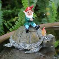 Garden Fishing Statue Figurines,Dwarf Fishing Statue Garden Decor, Funny Fishing Gnomes Sitting on Tortoise Figurines,Outdoor Fisher Statue,Garden Pondside Gnomes Ornaments Decor,Fishing Lover Gifts