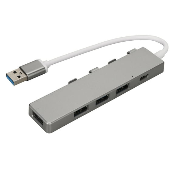 ZOUSSIQI USB Hub High Speed 1xUSB3.0 Port 3xUSB2.0 Ports 1xUSB C Power Port USB3.0 4 Ports Hub USB Hub Multiport Adapter Grey EL225#67284