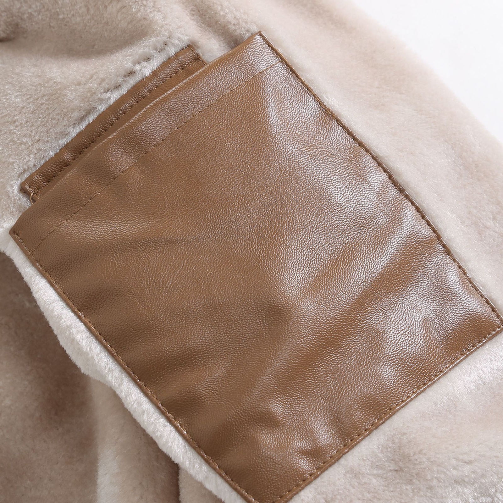 Fashion YLSDY Men's Casual Faux Leather Zip Up Long Sleeve Flight Jacket Fashion Suede Sherpa Jacket Trendy PU Coat with Pockets Khaki XL