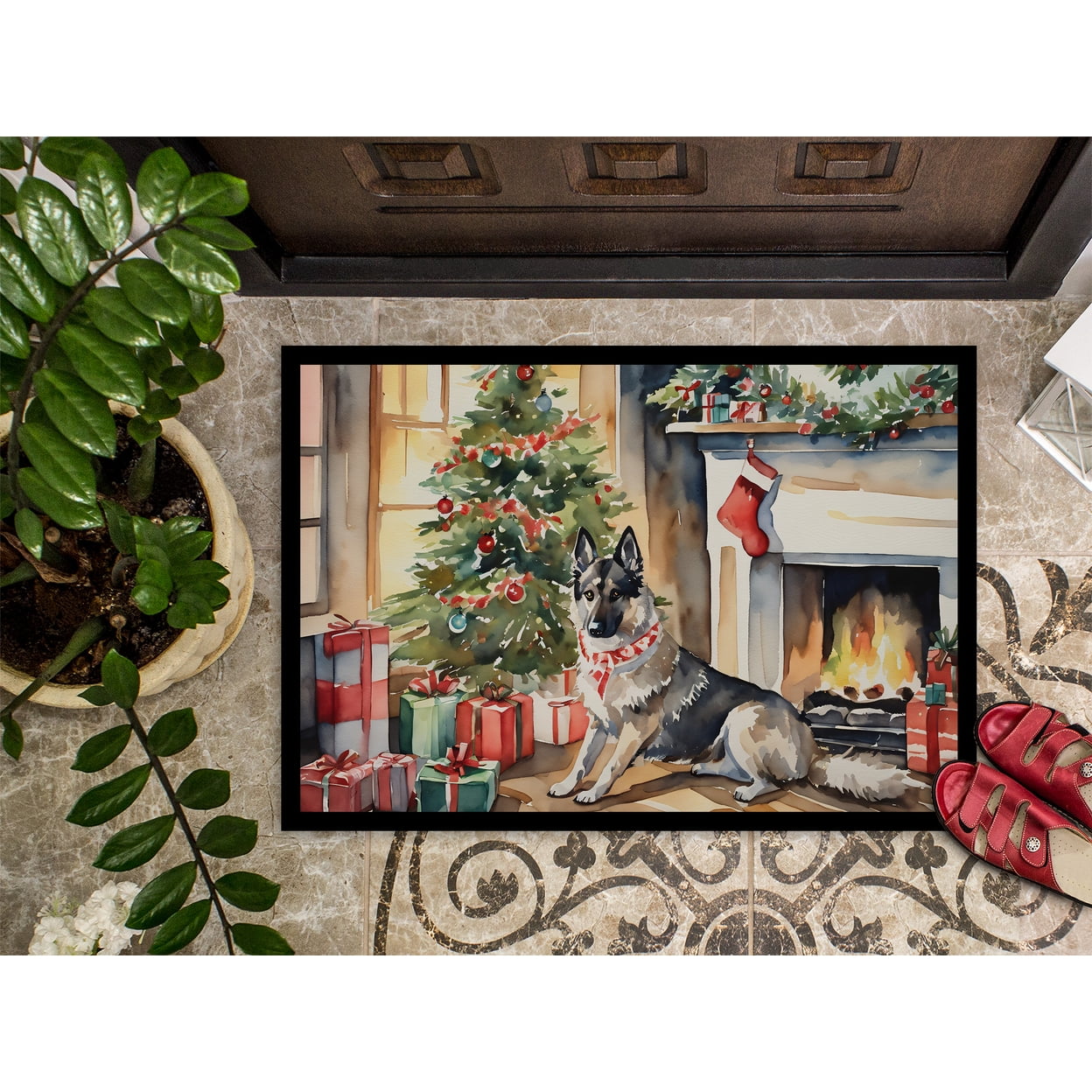 Carolines Treasures DAC2712MAT 18 x 27 in. Norwegian Elkhound Cozy Christmas Doormat