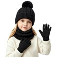 thumbnail image 4 of 3 Pcs Kids Winter Hat Scarf Gloves Set Boys Girls Knit Fleece Lined Thick Thermal Sets for Outdoor Play Ski Wear Black 2-10 Years, 4 of 5