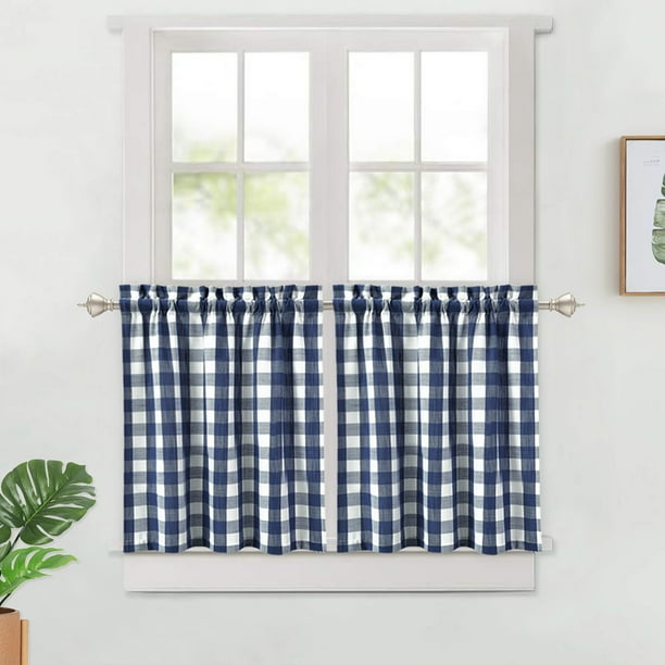 Buffalo Check Tier Curtains for Kitchen, Plaid Red Gingham Curtains Thick Yarn Dyed Rod Pocket Adjustable Cafe Curtains for Bathroom Window Curtains, ...