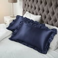 thumbnail image 2 of Unique Bargains Satin Ruffle Envelope Closure Pillowcases Set of 2 Navy 20"x36", 2 of 8