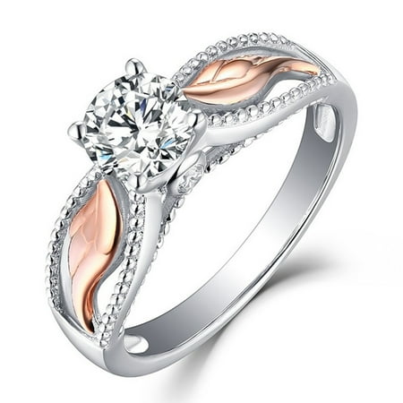 KABOER New Fashion 925 Silver Jewelry Angel Wings Diamond Ring Rose Gold Wing Diamond Jewelry Anniversary Proposal Gift Party Bridal Engagement Wedding Band Rings For Bride