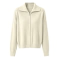 thumbnail image 5 of LEKODE Women Relaxed Fit Lapel Collar Full-Zip Wool Blend Cardigan Sweater Long Sleeve Ribbed Knit Lightweight Fall Winter Outerwear Beige L, 5 of 5