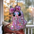 thumbnail image 3 of YYDENG Halloween Decor Acrylic Ghost Pendant with Rhinestone Bow Stained Glass Window Ornament Pink A, 3 of 3