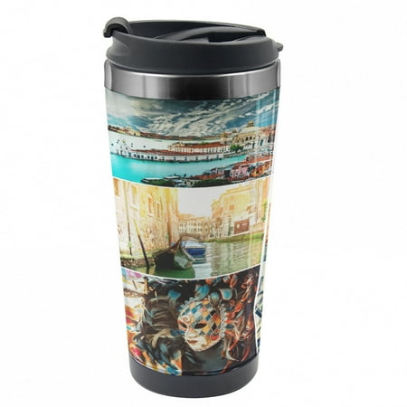 

Italian Travel Mug Venice Masks Canals Steel Thermal Cup 16 oz by Ambesonne