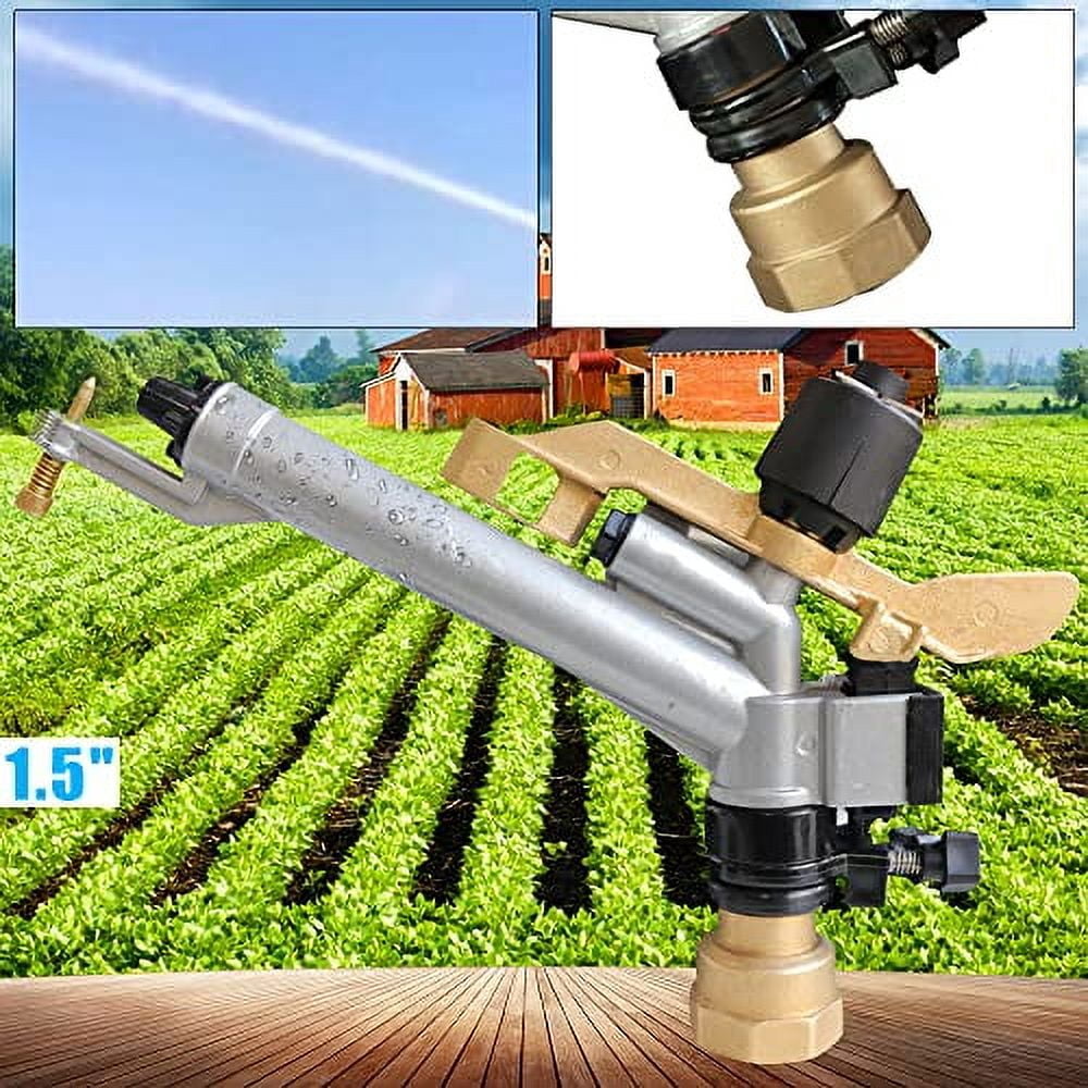 1.5" 360° Adjustable Impact Sprinkler Gun, Adjustable Long Range Water Irrigation Spray Tool Kit for Farms, Orchards, Seedlings, Wheat, Lawn