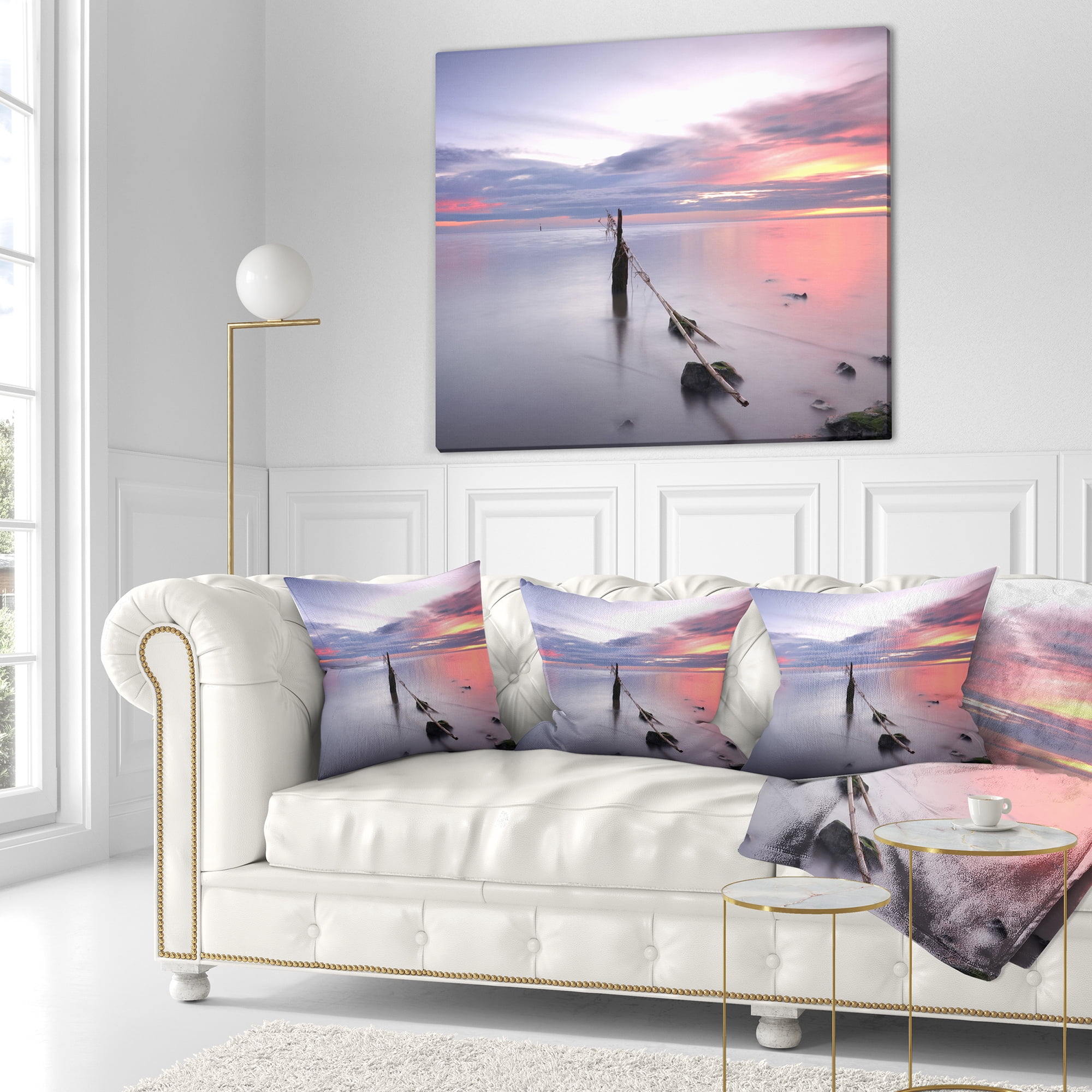 Designart Lazy River at River Tejo Sacavem - Seashore Throw Pillow - 16x16
