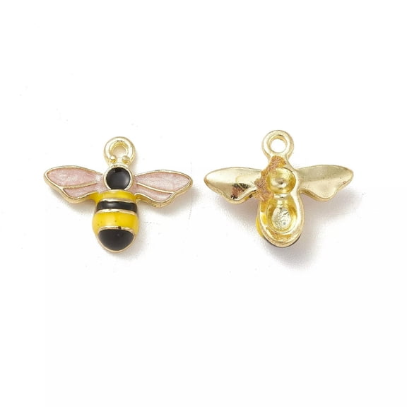 U8MO 100 pcs Light Gold Black with Pink Alloy Enamel Pendants Bees Charms 12x14.5x4mm