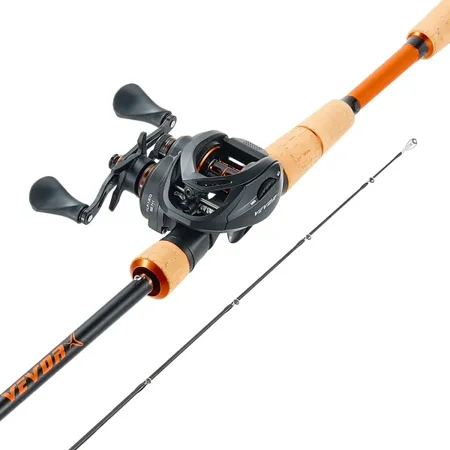 7ft Carbon Fiber Baitcasting Rod and Reel Combo for Bass Fishing 7+1 Ball Bearings 7.0:1 Gear Ratio Cork Handle Stainless Steel Guides with Ceramic Rings