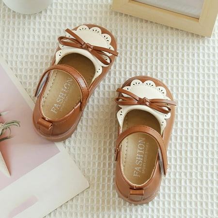 

haxmnou girls princess shoes spring and autumn new arrive children trendy bow soft sole cute mary jane pu leather shoes kids brown