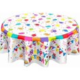 thumbnail image 1 of Happy Birthday Tablecloth Round 60 Inch Colorful Balloons Flags Stars Table Cloths Circle Cake Gifts Table Cover Washable Wipeable Polyester Tabletop for Dining Kitchen Picnic Party Decor, 1 of 7
