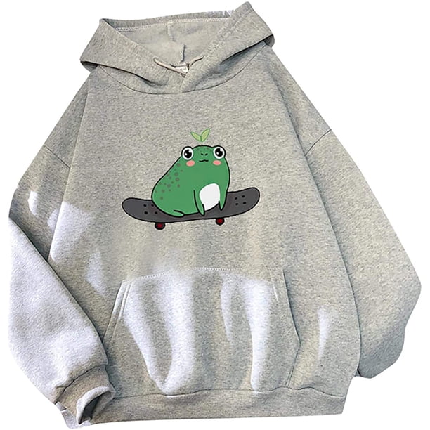 Sudaderas con capucha de rana en monopatín para mujer, adolescente, niña, informal, de manga larga, con cordón, sudadera con capucha, suéter suelto, tops Zhivalor WMZL-2135-37